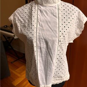 Zara White Eyelet Lace High Neck Blouse
